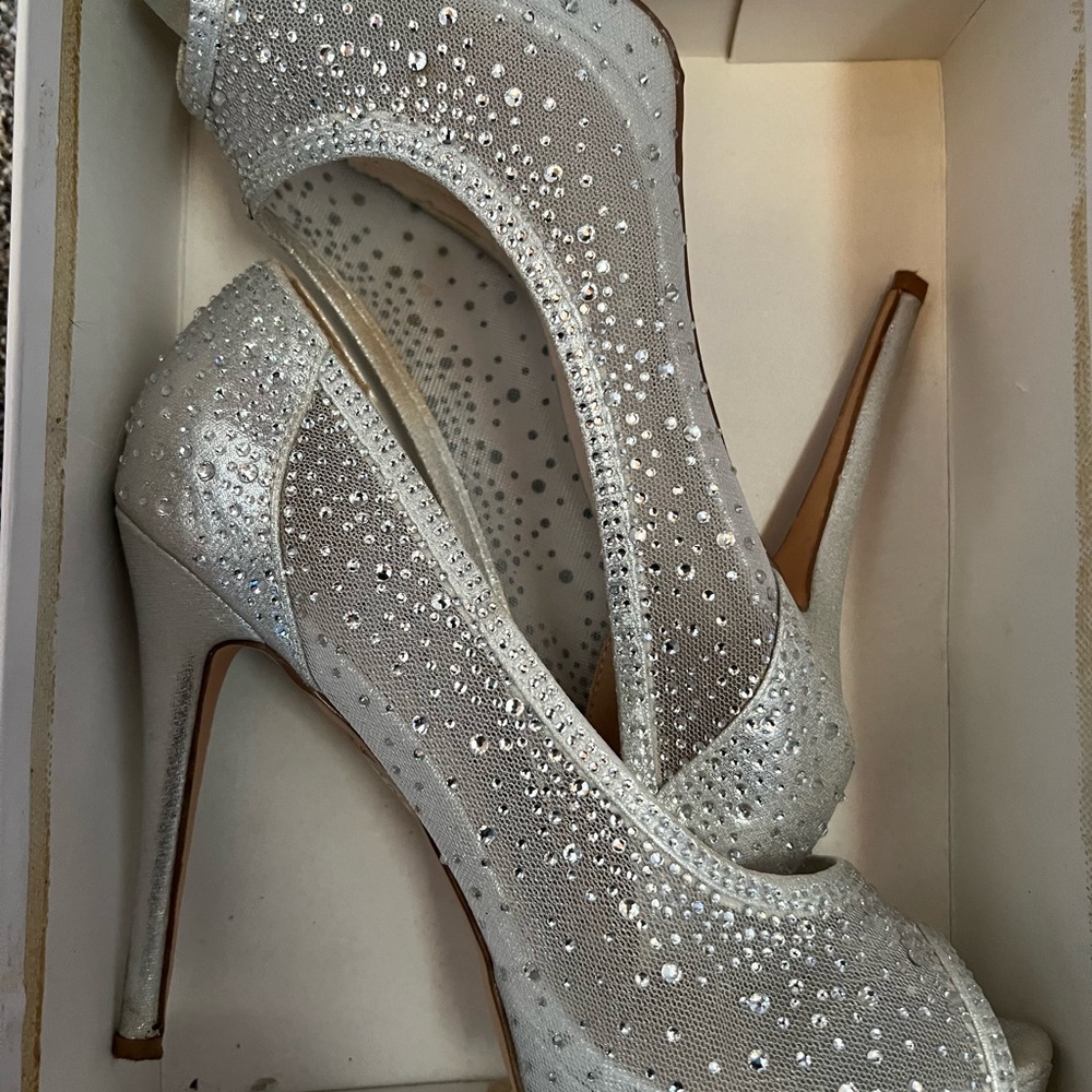 Elegant Silver Rhinestone Heels